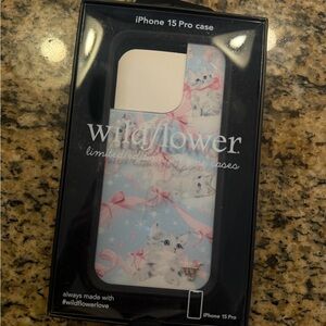 Wildflowers iPhone 15 Pro Case - Pink Ribbon Cat Design